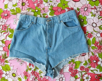 vintage Cut Off Jean Shorts, Waist 30", 80s/90s High Waisted Denim Cut Off Shorts Light Blue Wash