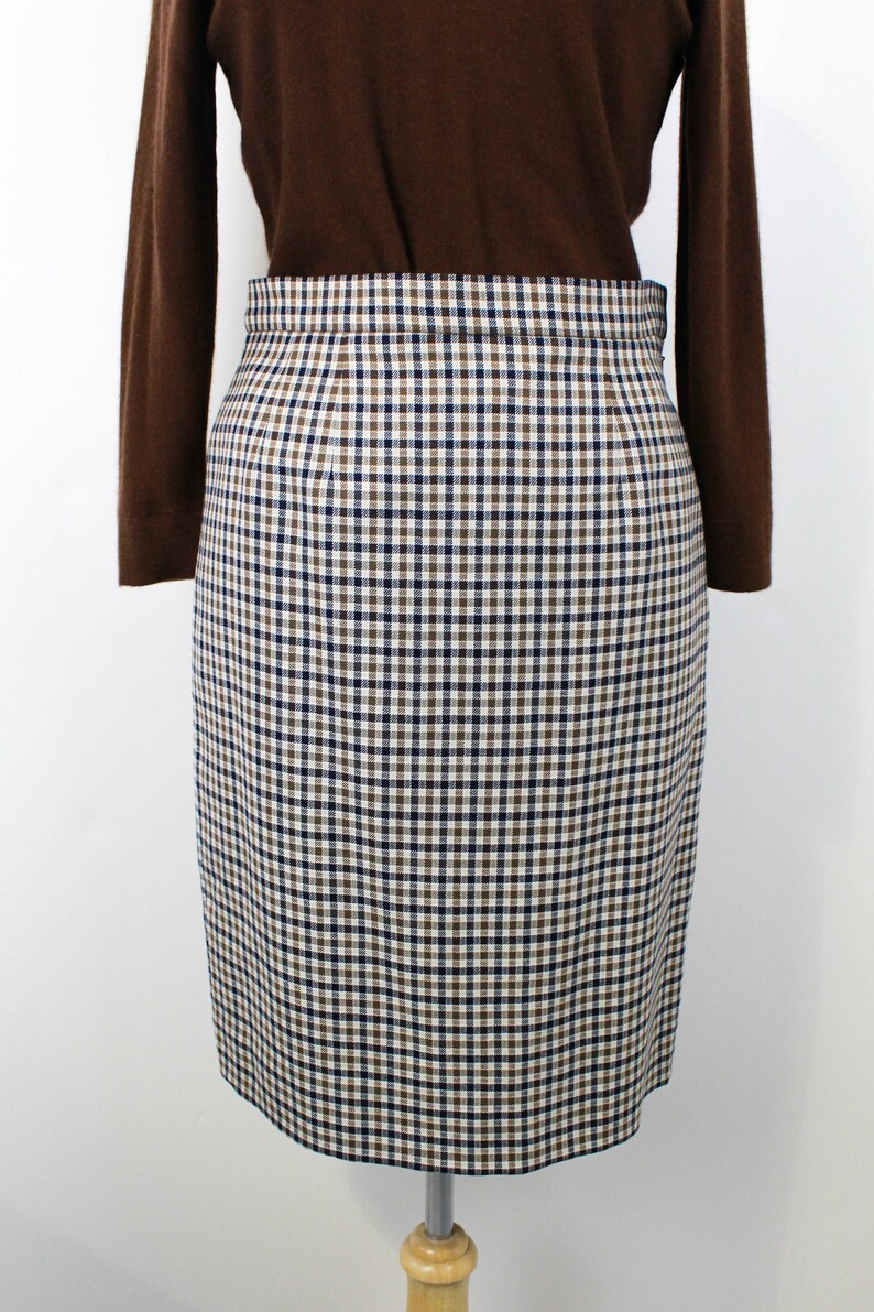 90s Brown Checked Skirt, Medium, 29 Waist, Vintage 1990s Mini Skirt, Aquascutum Minimalist Preppy Skirt image 3