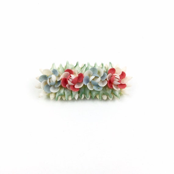 Vintage 40's Shell Brooch, Delicate Pale Blue Red
