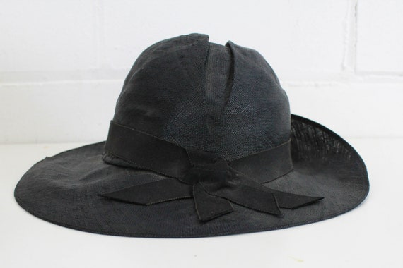 1930s Black Straw Hat, Asymmetrical Brim, Grosgra… - image 4