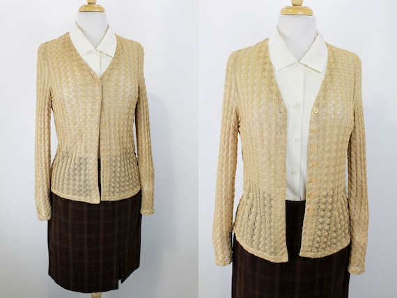 Gold crochet cardigan sale