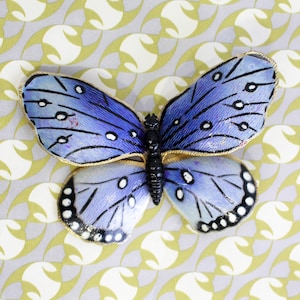 Vintage Butterfly Brooch, Blue Enamel Painted Brass, Large Blue Butterfly Pin