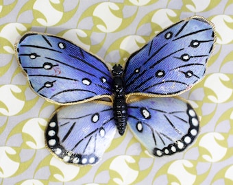 Vintage Butterfly Brooch, Blue Enamel Painted Brass, Large Blue Butterfly Pin