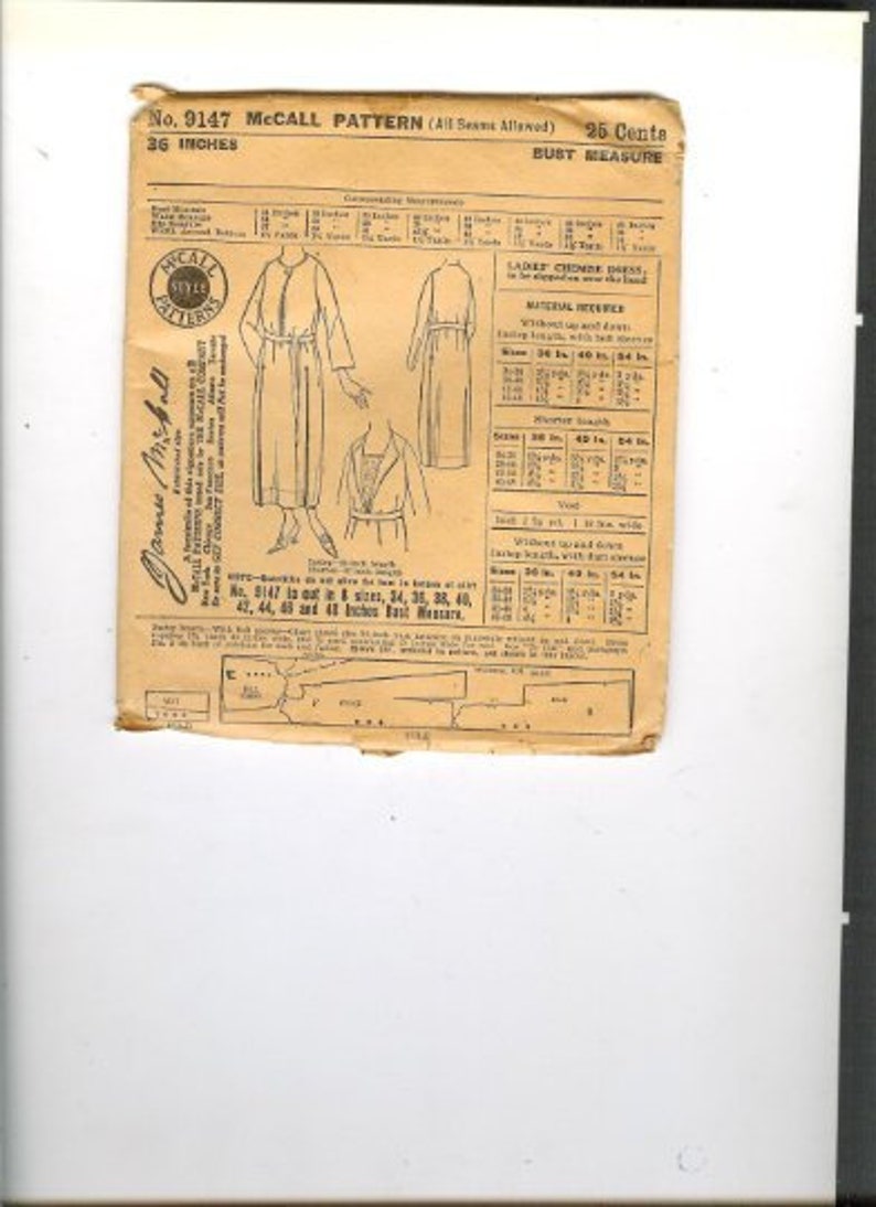 Womens Dress Pattern Flapper Dress Pattern VINTAGE 20s Sewing Pattern B36 McCalls Patterns McCalls 9147 1920s Dress Pattern