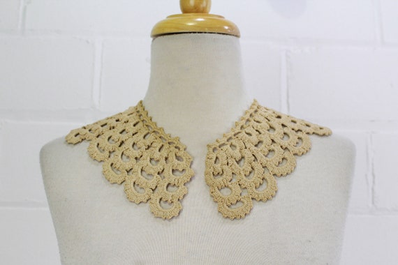 1910s Crochet Collar, Antique Edwardian Scalloped… - image 1