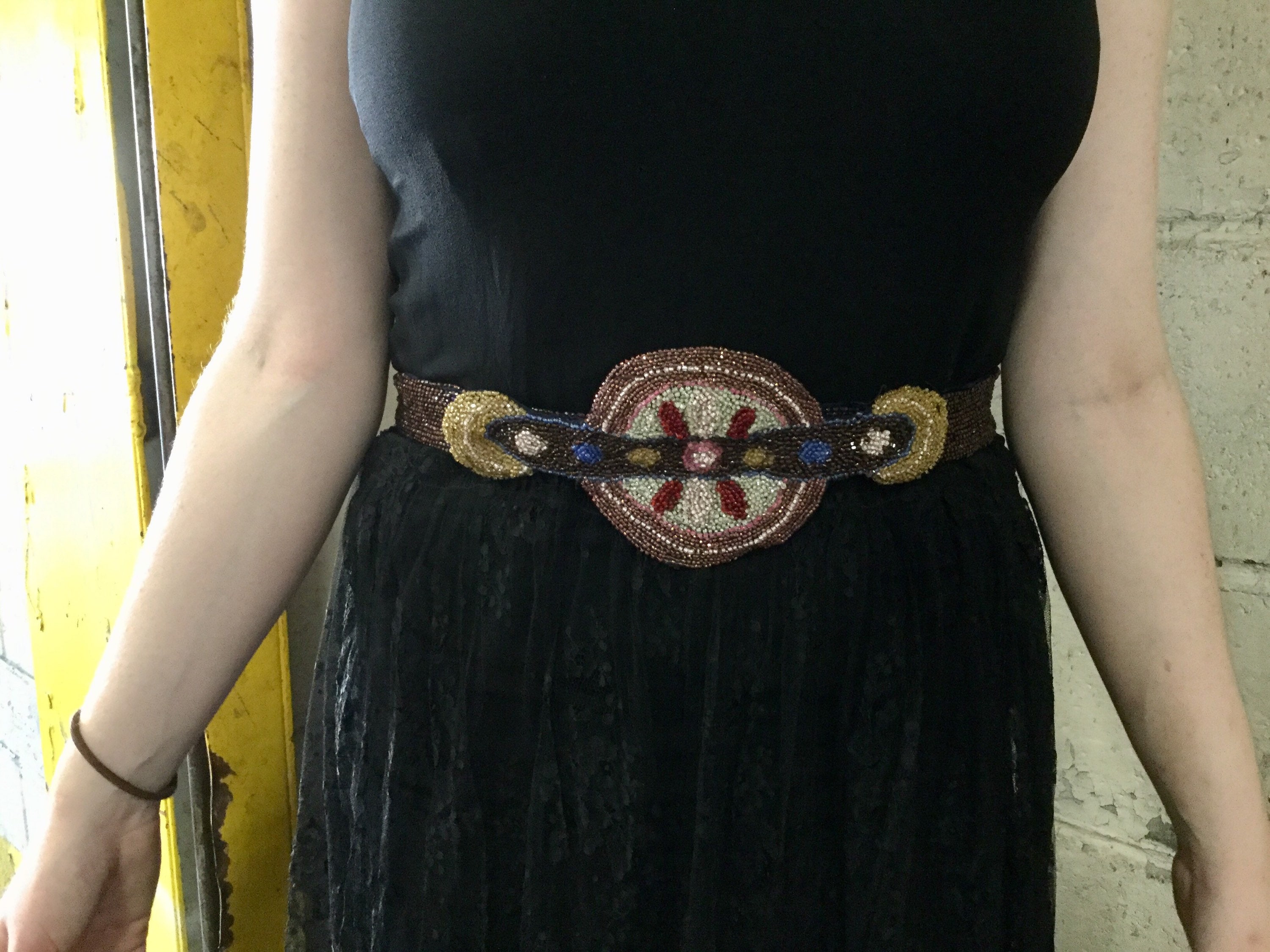 Vintage 20s Hand Beaded Art Deco Flapper Belt, 1920s Glass  display picture 2