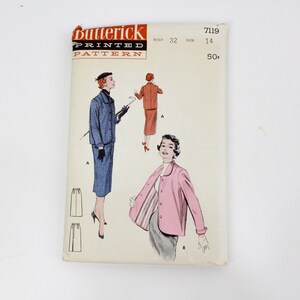 1950s Women&#39;s Box Suit Sewing Pattern Butterick 7119, Vintage Skirt Suit Sewing Pattern, Complete
