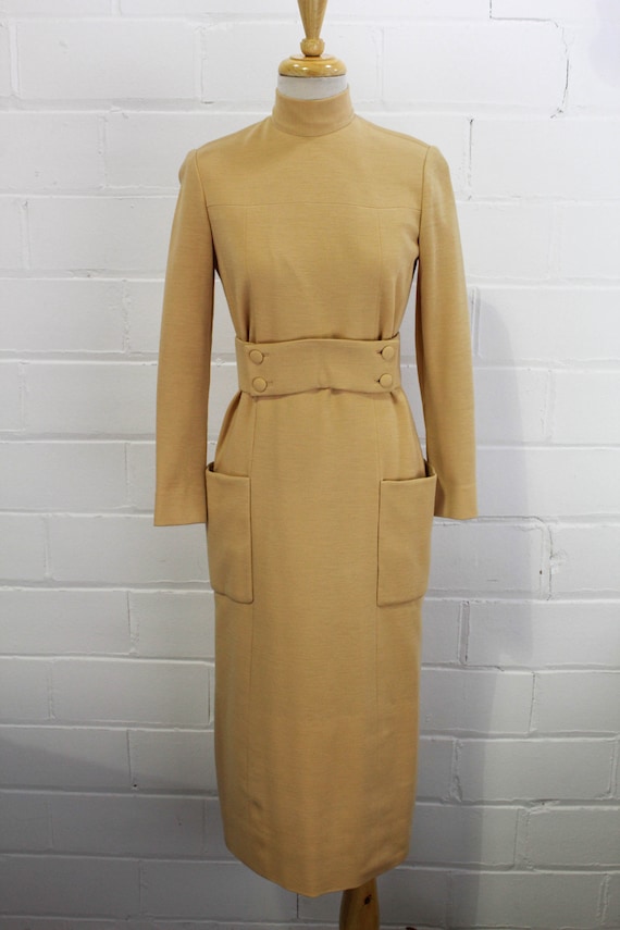1970s Norman Norell Stand Collar Day Dress, Light… - image 2