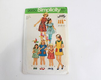 1970s Girl's Dress or Jumper Sewing Pattern Simplicity 9950, Complete