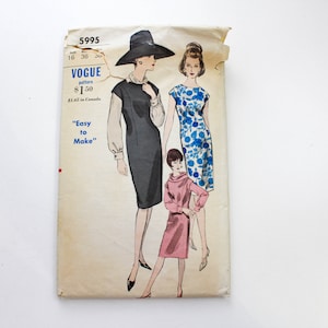 Patron de couture de robe pour femme des années 1960 Vogue 5995, patron vintage des années 50, buste 36