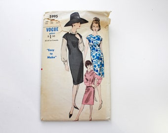 1960s Women's Dress Sewing Pattern Vogue 5995, Vintage 50s Pattern, Bust 36
