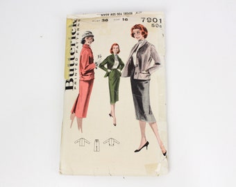 1950s Skirt and Jacket Sewing Pattern Butterick 7901, Vintage Sewing Pattern, Complete, Bust 36 in.