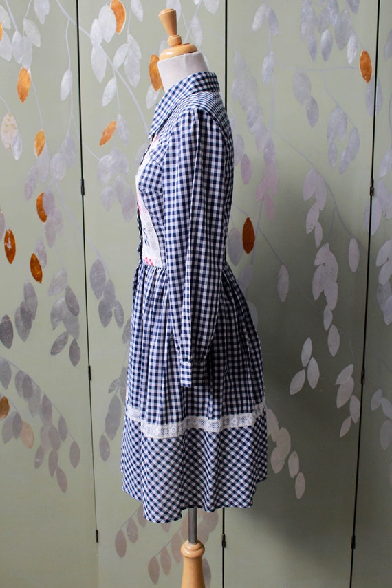 Iconic Handmade Buffalo Check Blue Gingham 70s Apron Dress