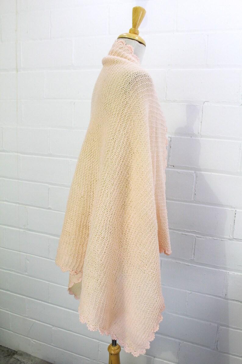 Vintage 20s Pink Wool Baby Blanket, Scarf/Cape, Wool Small Blanket, Hand Knit, Baby Shower Gift For Her, 1920s Metallic Pink Knit Scarf image 6