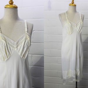 Vintage 1960s White Slip With  Lace Ruffle Hem And Chest, Small,
