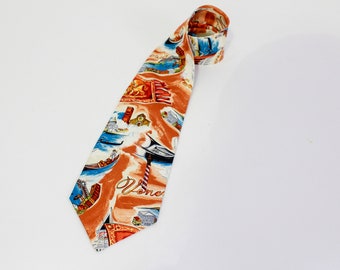 1990s Silk Tie, Vintage Mens Necktie, Italian Silk Men's Tie, Novelty Italy Print Tie, Wide Tie