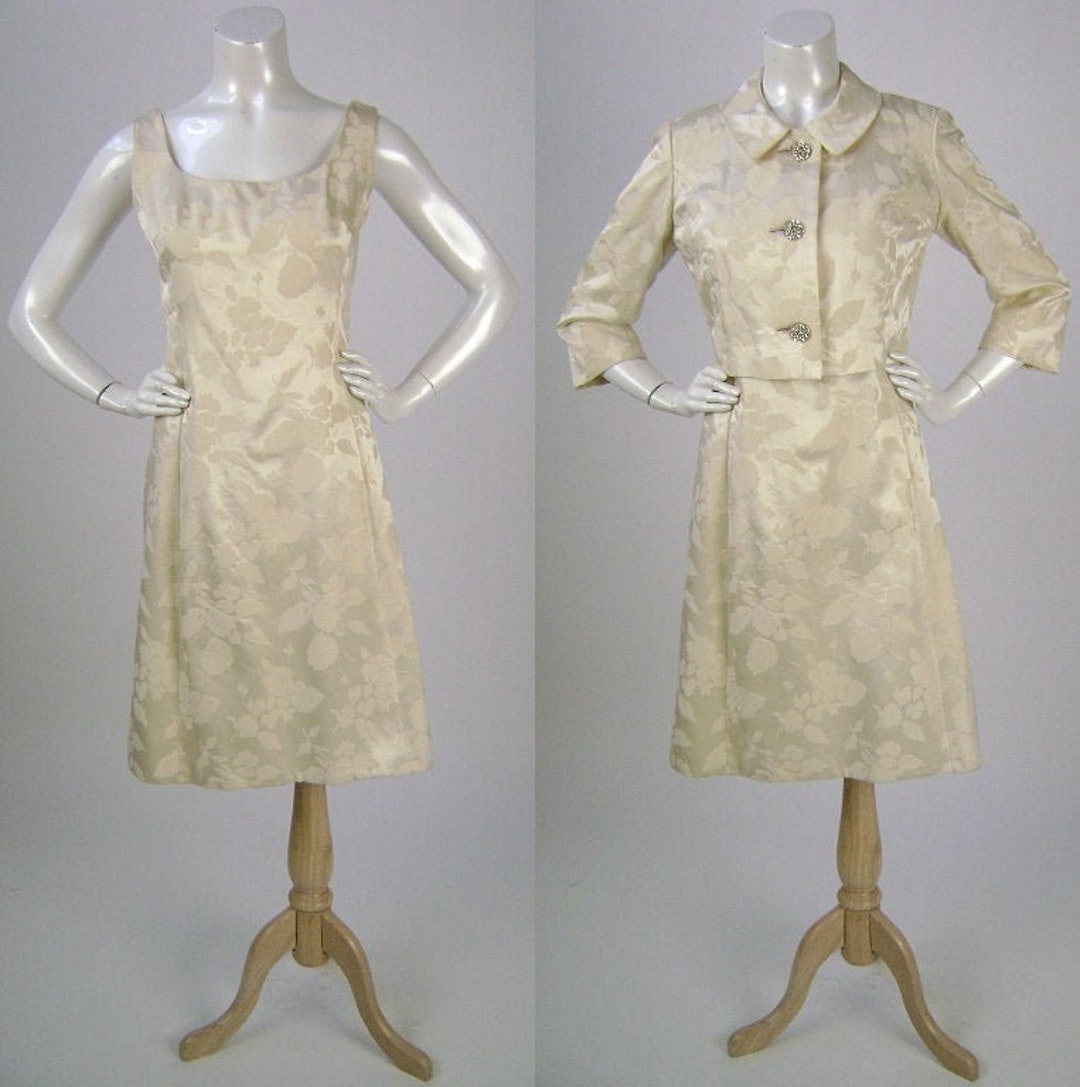 Vintage 60s Cream Floral Brocade Wedding Suit Rhinestone - Etsy