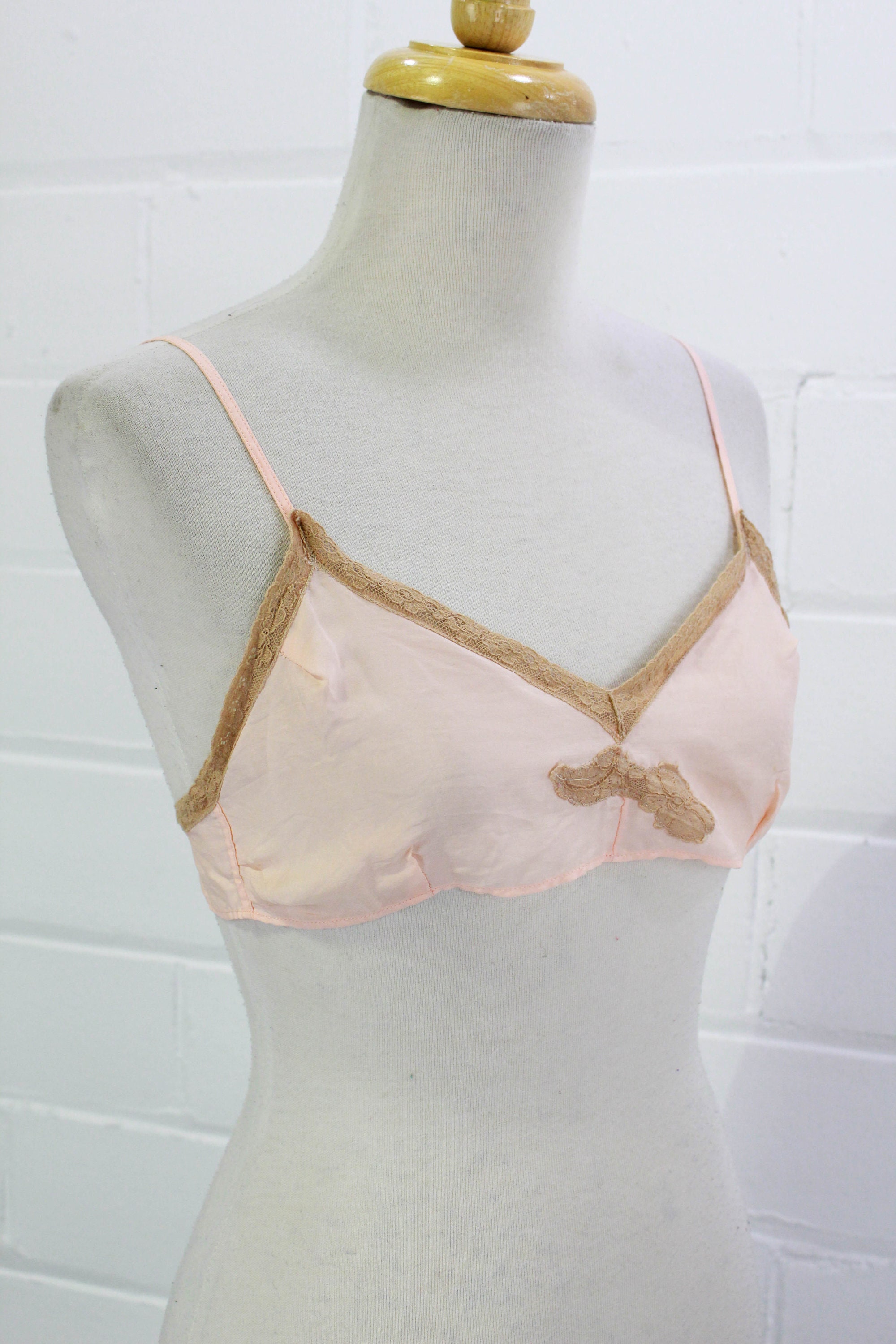 トップス 1920s Pale Pink Silk Lingerie 1920s Bralette, Pink Rayon Antique Bralette, Vintage 20s