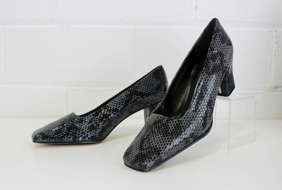 1990s Snakeskin Pumps 8.5, Vintage Square Toe Lea… - image 2