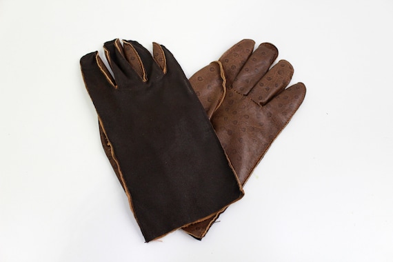 Vintage Brown Leather Gloves, Men's Leather Glove… - image 1