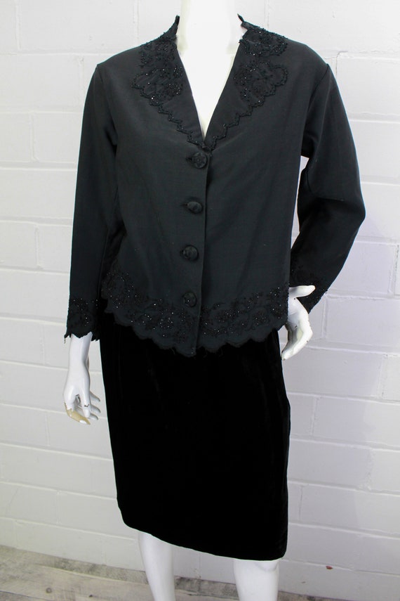 Antique 1900s Black Beaded Cotton Victorian Mourn… - image 2