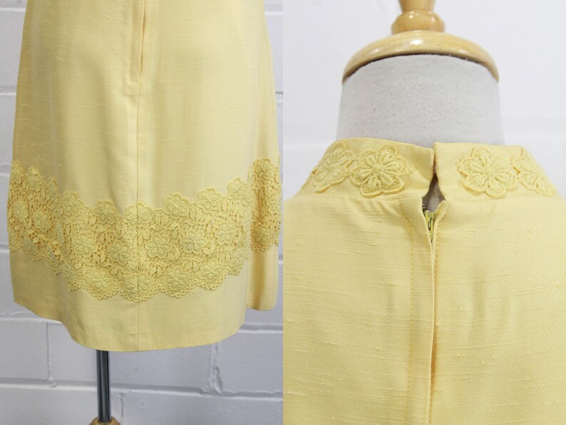 1960s yellow dress and jacket set vintage alfred werber back detail neck hem