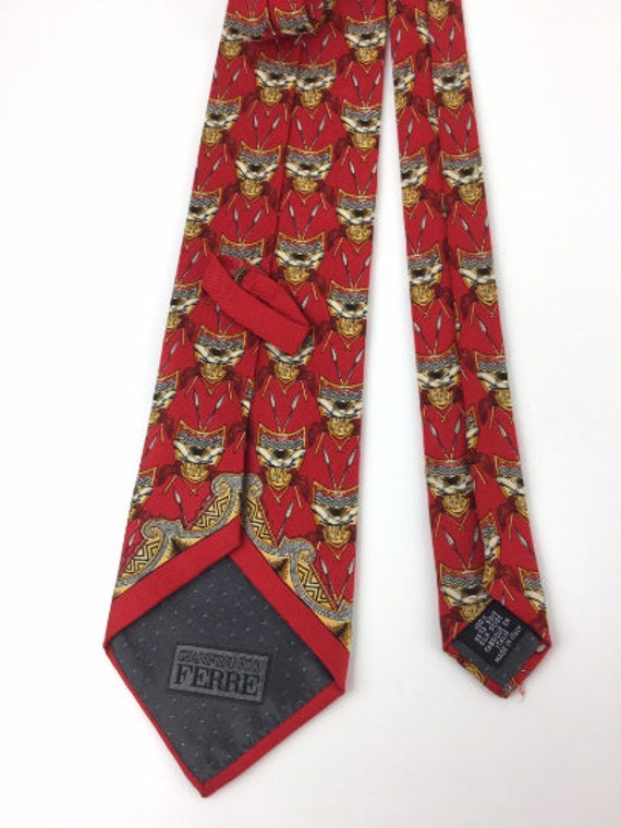 90s Gianfranco Ferre Red Silk Tie with Shield & S… - image 6