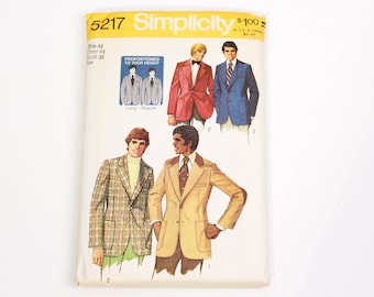 1970s Men's Sport Jacket Sewing Pattern Simplicity 5217, Vintage 70s Menswear Sewing Pattern, Complete, UNCUT, Unused, Chest 44