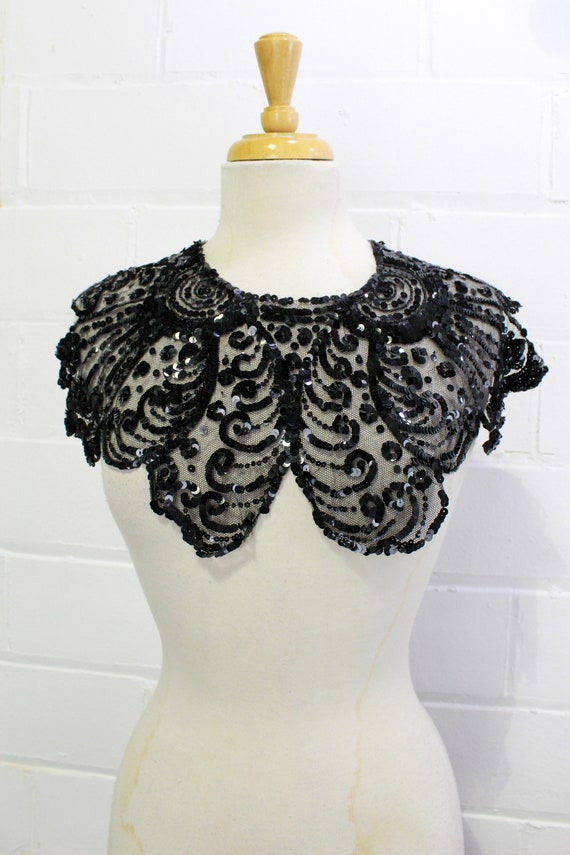 Art Deco Sequin Collar, Black 1920s Antique Sequin