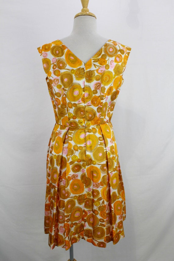 1950s Floral Party Dress, Orange and Pink Abstrac… - image 8