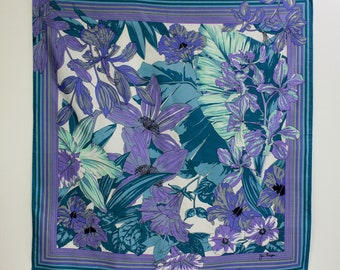 Silk Jim Thompson Scarf, Vintage Floral Print Large Square Scarf, 34 x 34