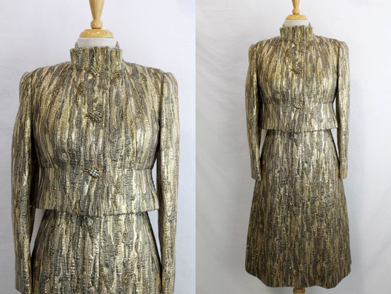 1960s Pauline Trigere Metallic Gold Lame Cocktail… - image 2