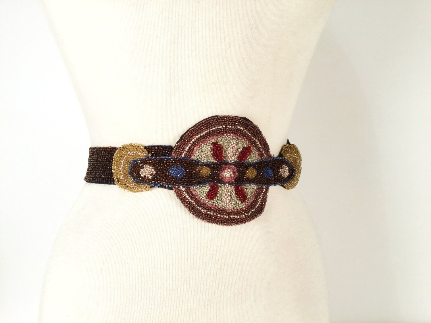Vintage 20s Hand Beaded Art Deco Flapper Belt, 1920s Glass 