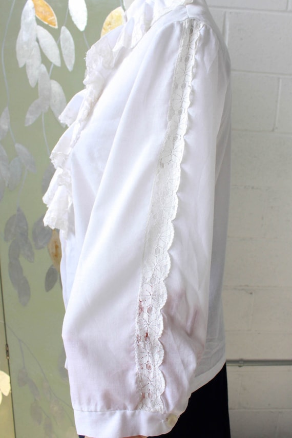 60s/70s White Ruffle Jabot Blouse, Small, Romanti… - image 7