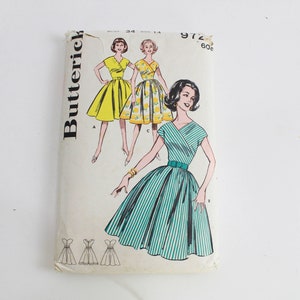 1960s Dress with Side Wrap Bodice Sewing Pattern Butterick 9725, Cut, Complete, Vintage 50s Womens Pattern