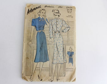 1940s Dress Sewing Pattern Advance 2024, Vintage 40s Womens Vintage Pattern, Bust 34