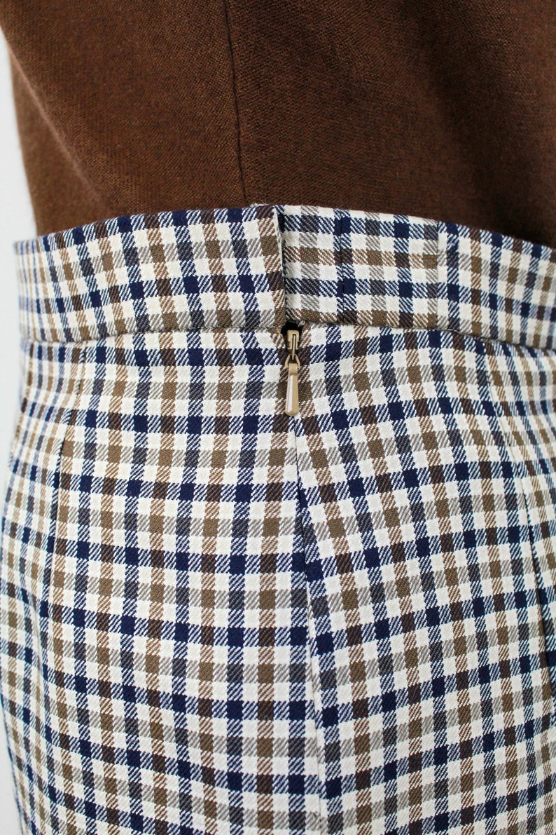 90s Brown Checked Skirt, Medium, 29 Waist, Vintage 1990s Mini Skirt, Aquascutum Minimalist Preppy Skirt image 5