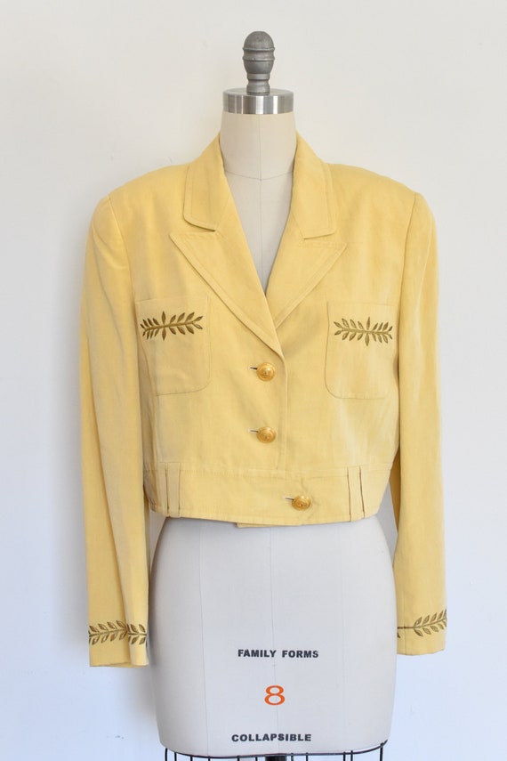 1980s Cropped Jacket, Vintage 80s Mondi Linen Jacket, Butter