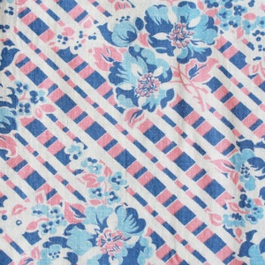Vintage 1940s Floral Cotton Fabric, Pink And Blue Fabric, Cotton Flower Fabric, 1.3 Yards