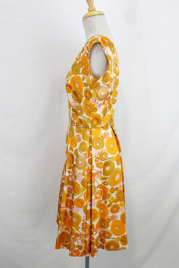 1950s Floral Party Dress, Orange and Pink Abstrac… - image 7