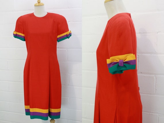 Vintage 1980s Albert Nippon Red Silk Dress with S… - image 1