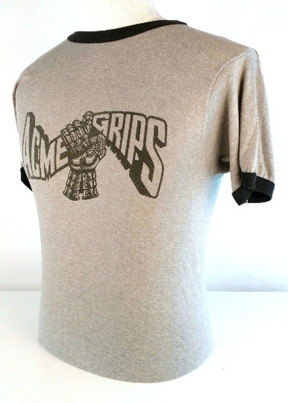 Vintage 80s Mens Ringer T Shirt, Vintage Graphic T