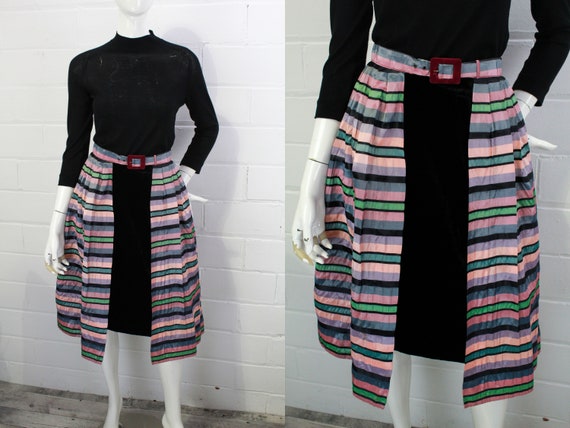 1950s Open Taffeta Skirt with Velvet Belt Buckle
