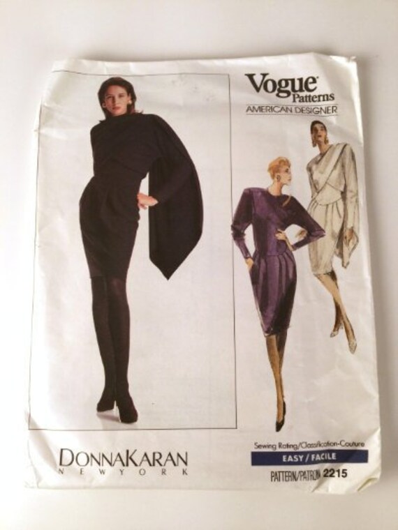 Vintage 80s Vogue 2215 Donna Karan Dress Sewing Pattern Drape Etsy
