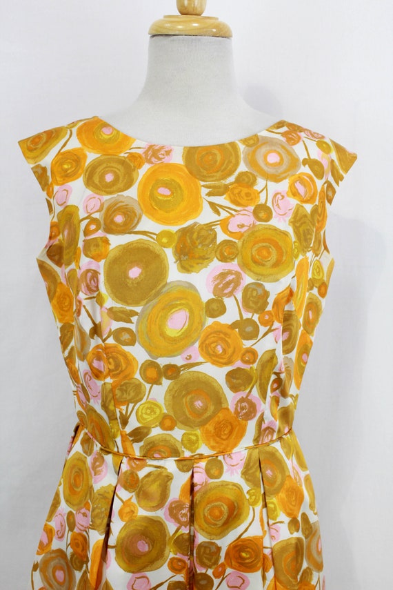 1950s Floral Party Dress, Orange and Pink Abstrac… - image 3