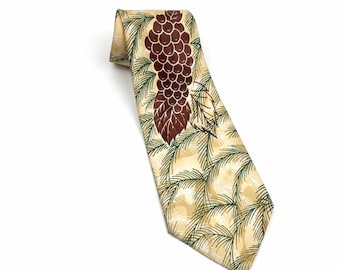 1940s Necktie, Wide Pine Tree Leafy Brown & Green Tie, 4" Wide, 1940s Novelty Swing Necktie, Park Lane Exclusive, Rayon , Vintage Tie