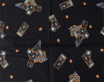 Vintage 1970s Black Cotton Fabric With Novelty USA Dollar Bill Money Print, 4.1 Yards