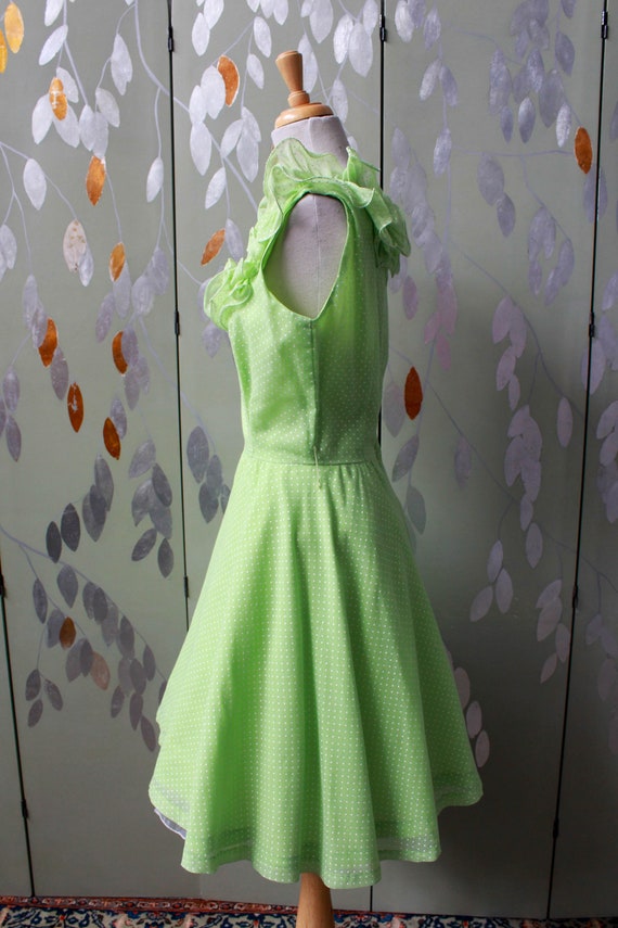 1960s Lime Green Polka Dot Party Dress, Small, Ru… - image 7