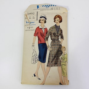 Robe des années 1960 et patron de couture Dickey Vogue 5092, patron de couture Vintge des années 60, buste 36, complet