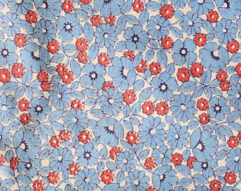 1940年代/1950年代 ライトブルーとレッドの花柄プリントコットン